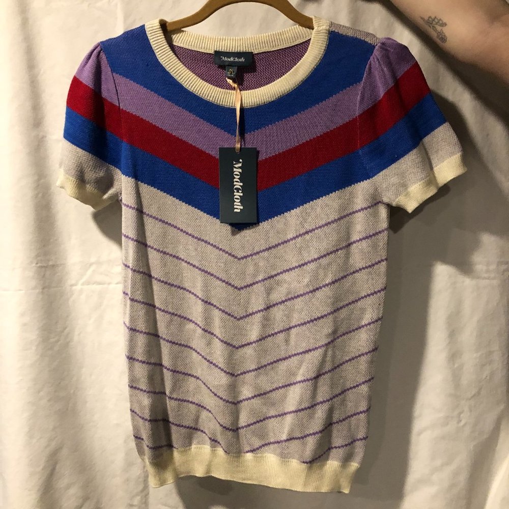 NWT Modcloth short-sleeve knit shirt with chevron
